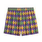 Mardi Gras Harlequin Pattern Print Mesh Shorts