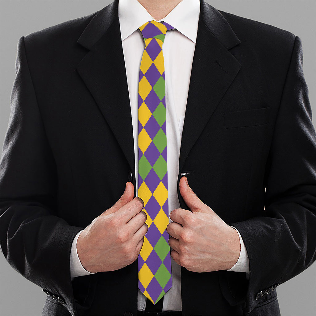 Mardi Gras Harlequin Pattern Print Necktie