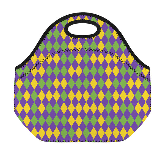 Mardi Gras Harlequin Pattern Print Neoprene Lunch Bag