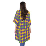 Mardi Gras Harlequin Pattern Print Open Front Beach Cover Up