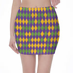 Mardi Gras Harlequin Pattern Print Pencil Mini Skirt