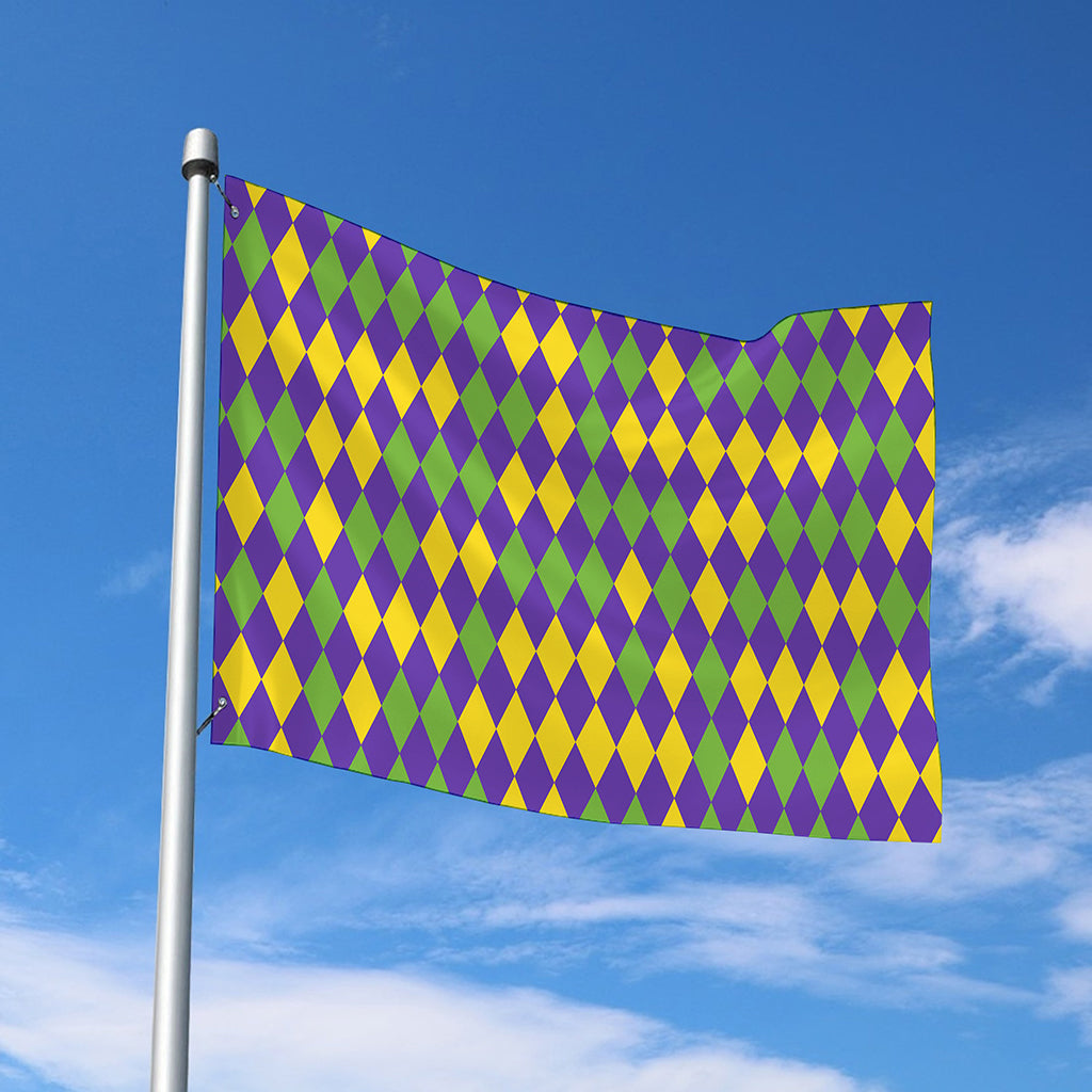 Mardi Gras Harlequin Pattern Print Polyester Flag