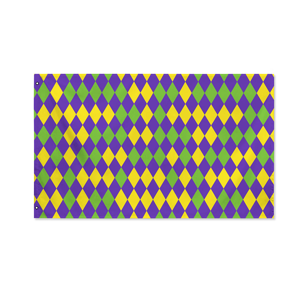 Mardi Gras Harlequin Pattern Print Polyester Flag