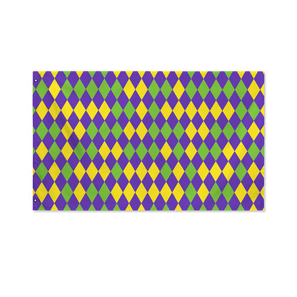 Mardi Gras Harlequin Pattern Print Polyester Flag