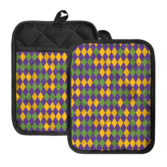 Mardi Gras Harlequin Pattern Print Pot Holders With Pocket
