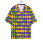 Mardi Gras Harlequin Pattern Print Rayon Hawaiian Shirt