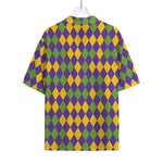 Mardi Gras Harlequin Pattern Print Rayon Hawaiian Shirt