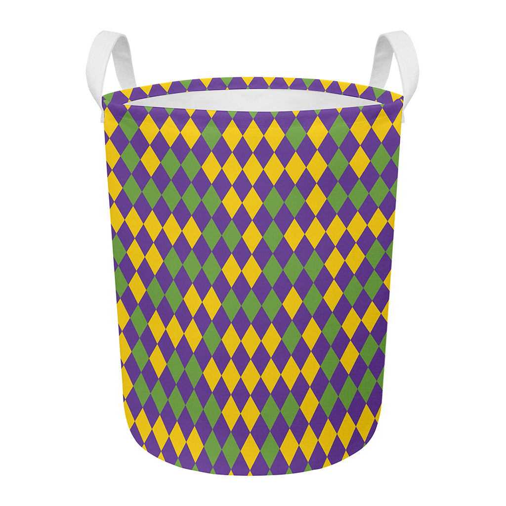 Mardi Gras Harlequin Pattern Print Round Laundry Basket