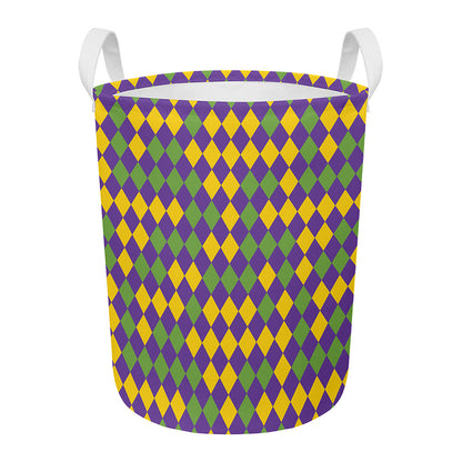 Mardi Gras Harlequin Pattern Print Round Laundry Basket