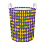 Mardi Gras Harlequin Pattern Print Round Laundry Basket