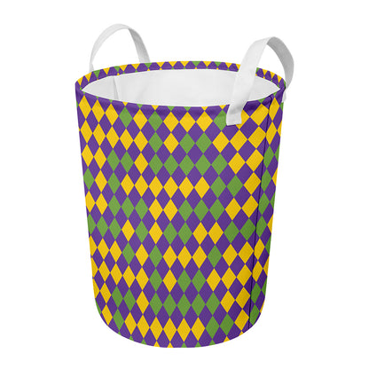 Mardi Gras Harlequin Pattern Print Round Laundry Basket