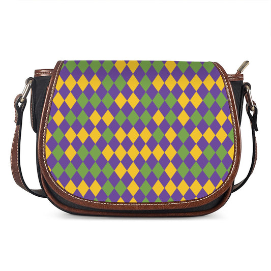 Mardi Gras Harlequin Pattern Print Saddle Bag