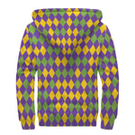 Mardi Gras Harlequin Pattern Print Sherpa Lined Zip Up Hoodie