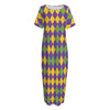 Mardi Gras Harlequin Pattern Print Short Sleeve Long Nightdress