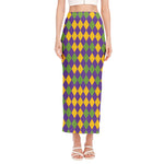 Mardi Gras Harlequin Pattern Print Side Slit Maxi Skirt