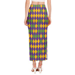 Mardi Gras Harlequin Pattern Print Side Slit Maxi Skirt