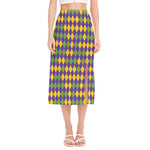 Mardi Gras Harlequin Pattern Print Side Slit Midi Skirt
