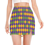Mardi Gras Harlequin Pattern Print Side Slit Mini Skirt