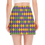 Mardi Gras Harlequin Pattern Print Side Slit Mini Skirt
