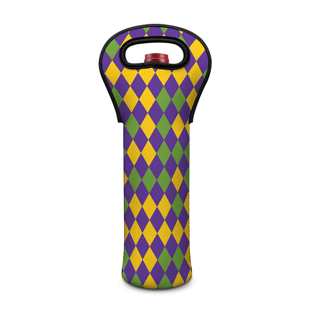 Mardi Gras Harlequin Pattern Print Single Neoprene Wine Tote