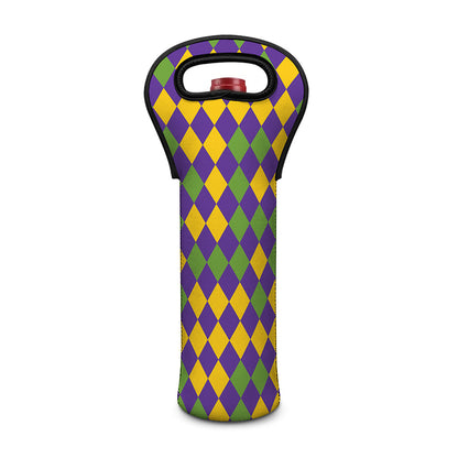 Mardi Gras Harlequin Pattern Print Single Neoprene Wine Tote