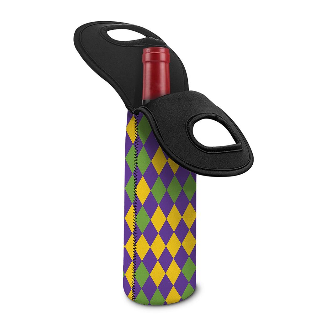 Mardi Gras Harlequin Pattern Print Single Neoprene Wine Tote