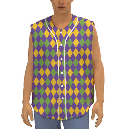 Mardi Gras Harlequin Pattern Print Sleeveless Baseball Jersey