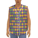 Mardi Gras Harlequin Pattern Print Sleeveless Baseball Jersey