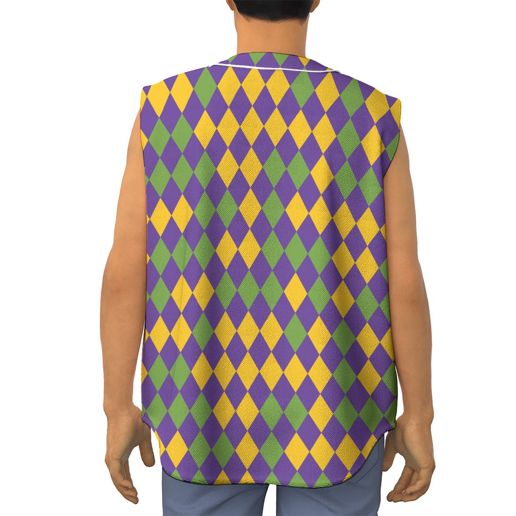 Mardi Gras Harlequin Pattern Print Sleeveless Baseball Jersey