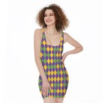 Mardi Gras Harlequin Pattern Print Sleeveless Bodycon Dress