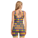 Mardi Gras Harlequin Pattern Print Sleeveless One Piece Swimsuit