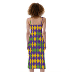 Mardi Gras Harlequin Pattern Print Slim Fit Midi Cami Dress