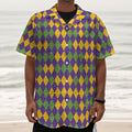 Mardi Gras Harlequin Pattern Print Textured Short Sleeve Shirt