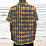 Mardi Gras Harlequin Pattern Print Textured Short Sleeve Shirt
