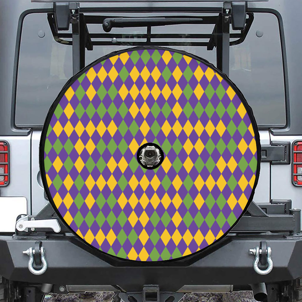 Mardi Gras Harlequin Pattern Print Tire Cover With Camera Hole