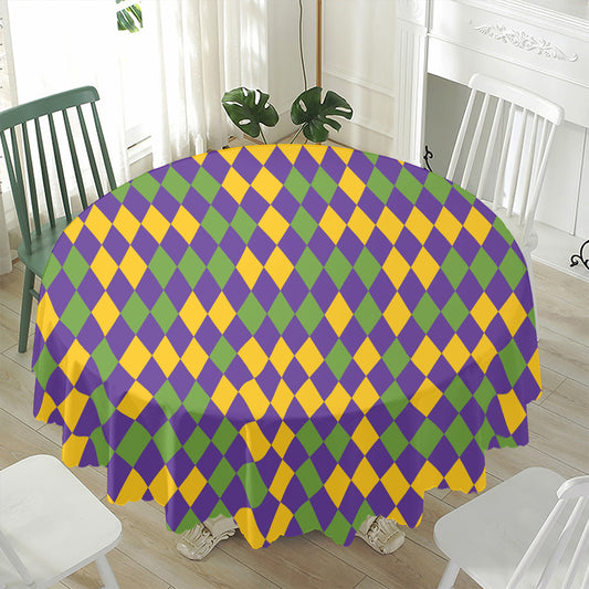 Mardi Gras Harlequin Pattern Print Waterproof Round Tablecloth