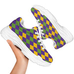 Mardi Gras Harlequin Pattern Print White Chunky Shoes