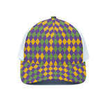 Mardi Gras Harlequin Pattern Print White Mesh Trucker Cap