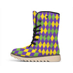 Mardi Gras Harlequin Pattern Print Winter Boots