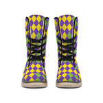 Mardi Gras Harlequin Pattern Print Winter Boots