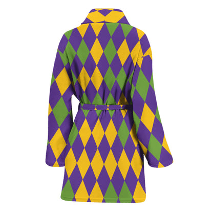 Mardi Gras Harlequin Pattern Print Women's Bathrobe