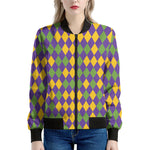 Mardi Gras Harlequin Pattern Print Women's Bomber Jacket