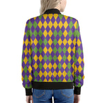 Mardi Gras Harlequin Pattern Print Women's Bomber Jacket
