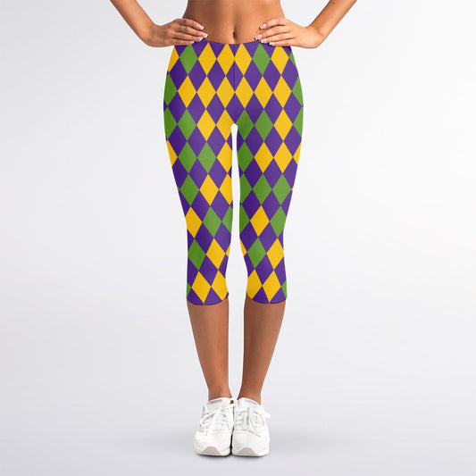 Mardi Gras Harlequin Pattern Print Women's Capri Leggings