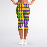 Mardi Gras Harlequin Pattern Print Women's Capri Leggings