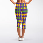 Mardi Gras Harlequin Pattern Print Women's Capri Leggings