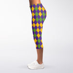 Mardi Gras Harlequin Pattern Print Women's Capri Leggings
