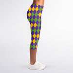 Mardi Gras Harlequin Pattern Print Women's Capri Leggings