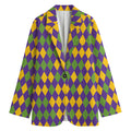 Mardi Gras Harlequin Pattern Print Women's Cotton Blazer