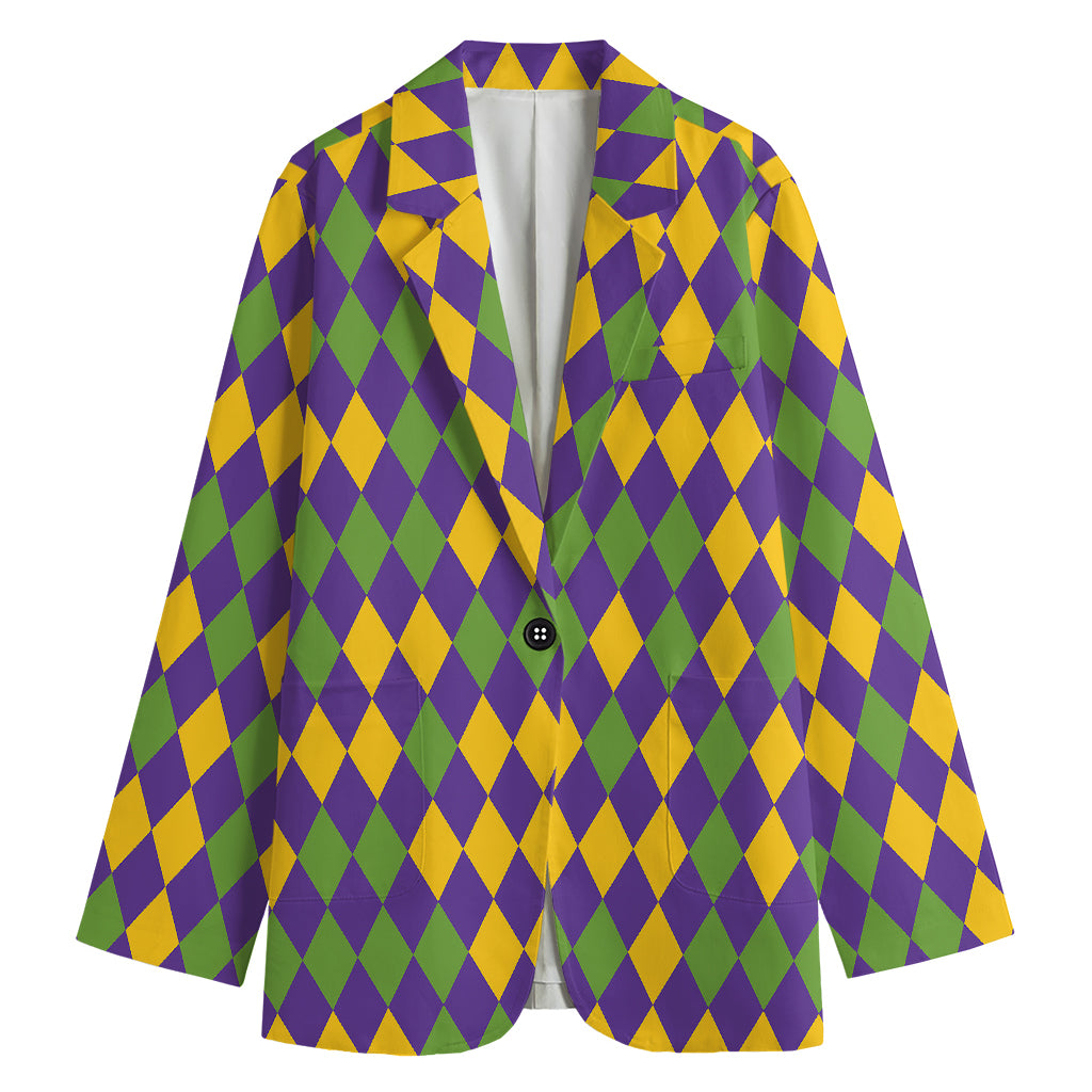 Mardi Gras Harlequin Pattern Print Women's Cotton Blazer